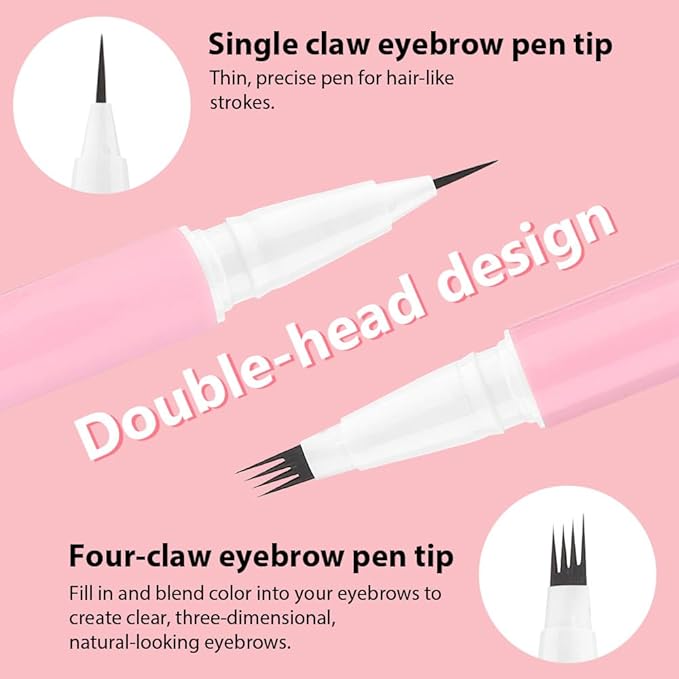 evpct 2Pcs Dark Brown Magic Microblading Dual-Ended Eyebrow Contouring Pen Brow Pencil, with 4 Brush Micro-Fork-Tips Applicator and Precise Brush-Tip, Hair Like Strokes, Dual-ended Eyebrow Brush