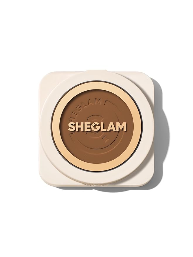 SHEGLAM SKin-Focus Full Coverage Powder Foundation Oil-Control Lightweight Face Pressed Powder Makeup-Camel