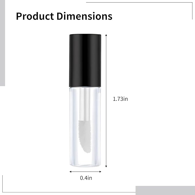 Clear Mini Lip Gloss Tube Empty Lip Balm Containers With Black Lid, 50 Pcs Clear Mini Lip Gloss Containers, 1.2ml/0.04oz Empty Cosmetic Sample Tubes with Black Cap