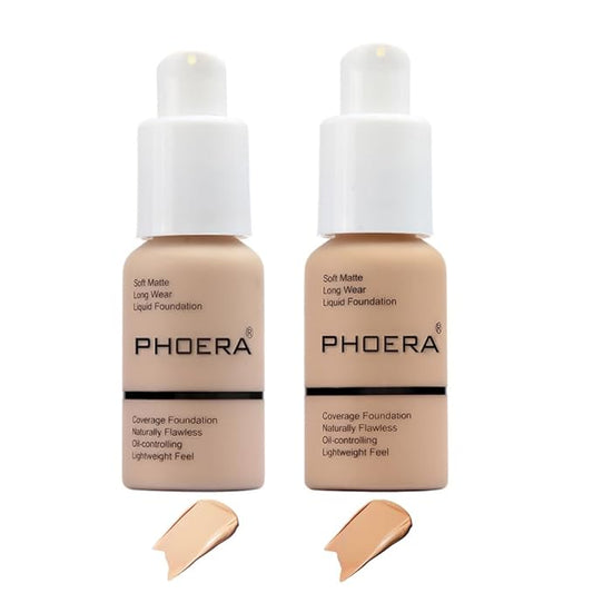 2 Pcs Phoera Foundation Makeup 102 and iquid Flat Top 104 L