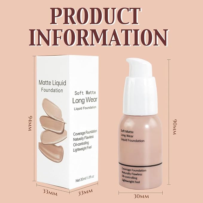 2Pcs Matte Liquid Full Coverage Foundation, Flawless Soft of 2)