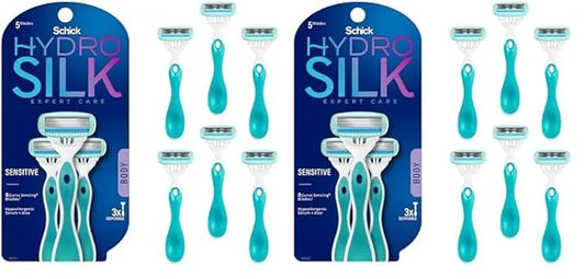 Schick Hydro Silk Sensitive Skin Disposable Razors for Womens, 6 Count (Pack of 2)