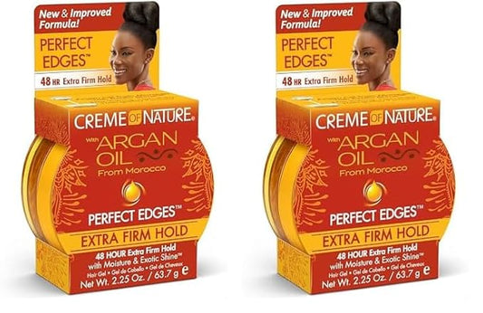 Creme of Nature with Argan Oil From Morocco Perfect Edges Hair Gel, 24 Hour Hold with Moisture and Exotic Shine, Extra Firm Hold, 2.25 Oz (Pack of 2)