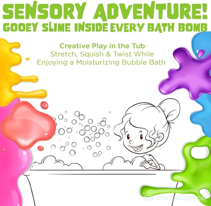 Bubble Bombs for Kids with Surprise Bath Slime Inside (6 Pack) - Colorful Sensory Toys Inside for Boys & Girls – Fizzes, Foams & Bubbles, Fruity Scents, Made in USA by Two Sisters