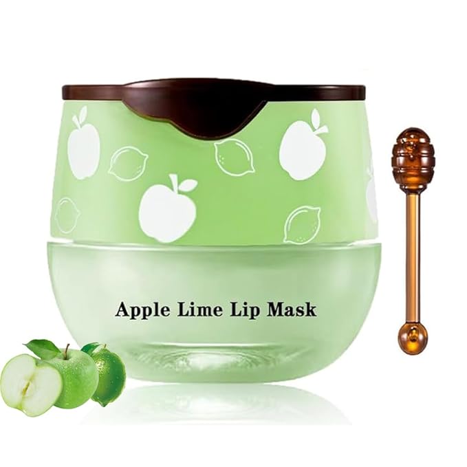 1PCS Lip Balm Honey Pot,Honey/Apple Lime Lip Mask Overnight Moisturizing Lip Balm,Hydrating Prevention Dry & Cracked Lip Exfoliator Lip Wrinkle Care Sleeping Lip Mask (Apple Lime)