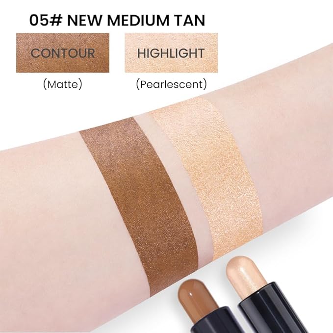 evpct 2in1 Face Shaping & Contouring Stick Cream Contour Concealer Bronzer Stick Makeup Kit for Beginner Face Highlighter Makeup Stick contorno maquillaje de maquillaje profesional,NEW Medium Tan