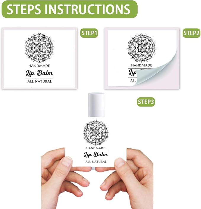 OLYCRAFT 100Pcs Self-Adhesive Lip Balm Tag Stickers 1.7x2.1 inch Adhesive Label with 4 Styles Patterns Rectangle Lipstick Tag Sticker for Lip Balm Container Tubes Lipstick Wrapping Decoration