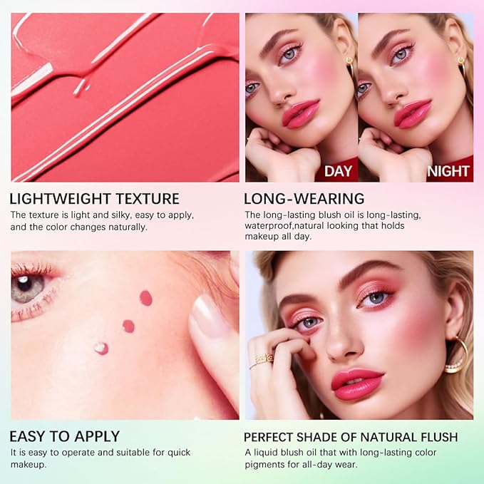 Color Changing Blush Oil, Skin's Natural PH Changing Blush for Dewy, Lightweight & Waterproof & Moisturizing Formula, Lasting Hydrating Rouge for All Skin, Easy To Blend, 6.5ml (Pink)