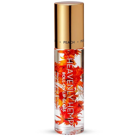 Blossom Roll on Lip Gloss, Scented Clear High Shine Moisturizing Lip Oil, Non Sticky, Infused with Real Flowers, Made in USA, 0.2oz, Peach Hemp