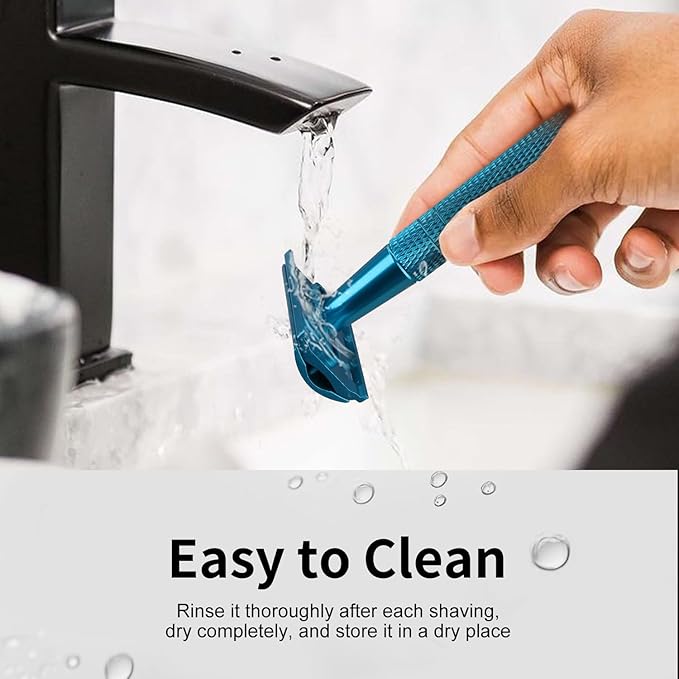 Double Edge Safety Razor, Single Blade Razors for Men and Women, with 10 Stainless Steel Safety Razor Blades, Smooth and Close Wet Shaving, Plastic Free, Blue