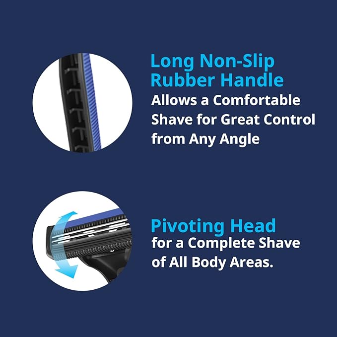 Dorco Pace 2 Plus Disposable Razor, 2 Blades, Pivoting Head, Open-Flow for Easy Rinsing, Lubricating Strip, Non-Slip Rubber Handle (30ct)