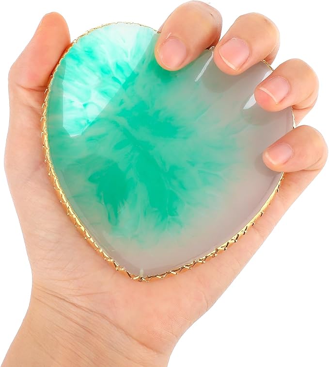 Sibba Resin Nail Art Palette Nail Mixing Palette Polish Color Mixing Plate Golden Edge Nail Holder Display Board Heart Shape Cosmetic Mixing Tools (Green)