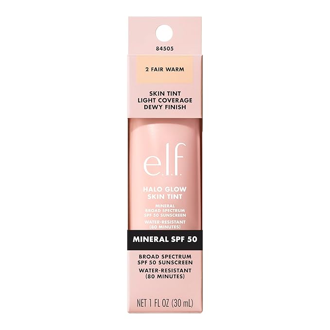 e.l.f. Halo Glow Skin Tint SPF 50, Tinted Moisturizer For Light, Buildable Coverage, Creates A Natural Glow, Vegan & Cruelty-Free, 2 Fair Warm