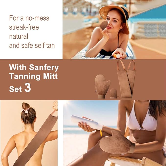 Sanfery Self Tanner Mitt - Self Tanning Mitt Applicator with【US Patent】Tanning Glove for Self Tan, Back Applicator, Mini Self Tan Mit, 3 Set Tanning Mitts Self Tanner Glove, Tan Glove