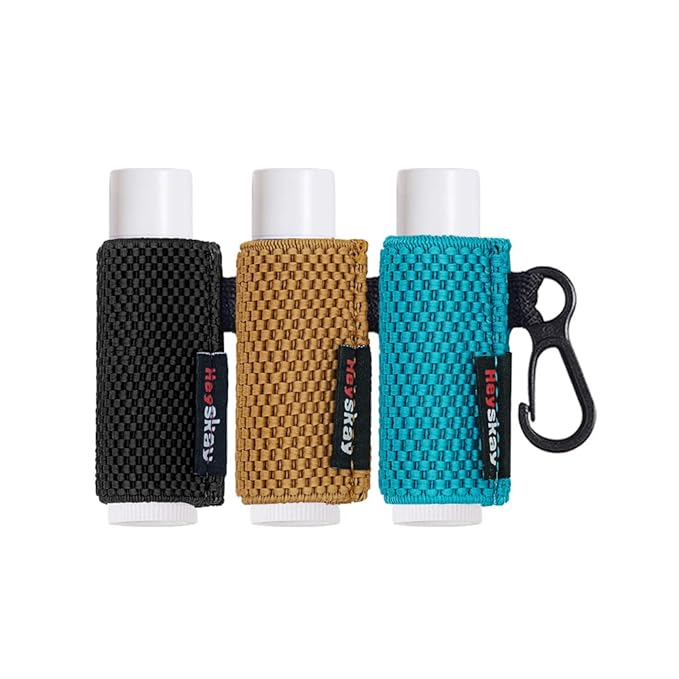 3PCS Lip Balm Holder Sleeves Keychain Lipstick Sleeves Lip Gloss HolderKeychain Chapstick Elastic Sleeves(Black/Brown/Blue)