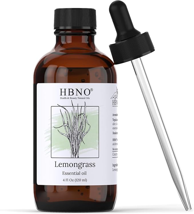 HBNO California Bottled Lemongrass Essential Oil 4 fl oz (120ml) - Natural Lemongrass Oil, Perfect for Cleaning, Aromatherapy, DIY, Soap & Diffuser -