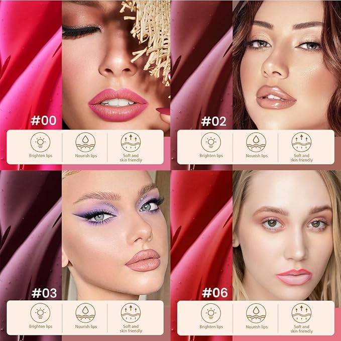 4 Pcs Matte Liquid Lip Stain Peel Off Lip Liner, Long Lasting Lip Tattoo, Waterproof & Transfer-Proof Lip Liner Peel Off Lip Gloss for All Skin Types.#00+#02+#03+#06