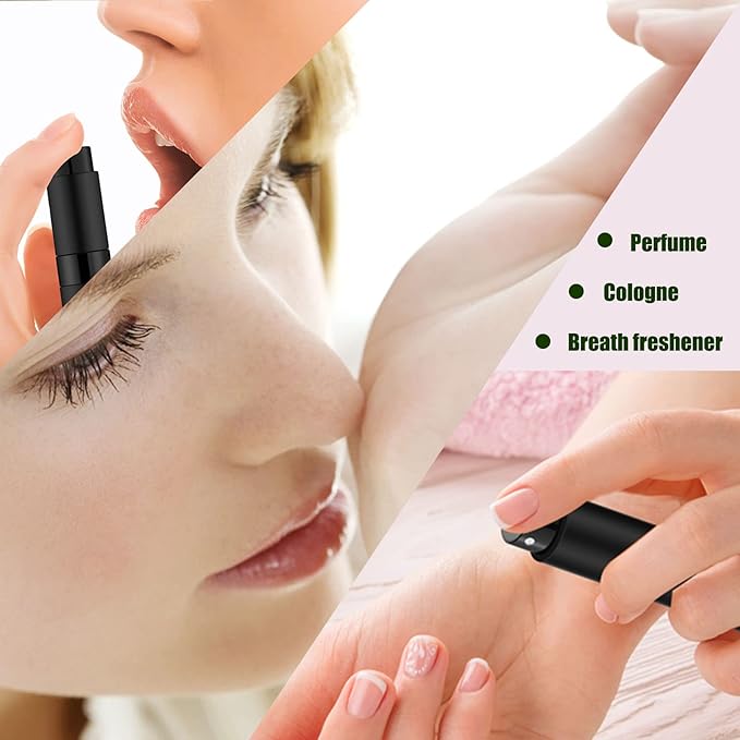 2 PCS/8ml Portable Mini Perfume Atomizer bottles, Empty Refillable Spray Bottle with 3 Types of Refill Tools, Pocket Travel Perfume Sample Bottles(Matte Black&Silver)