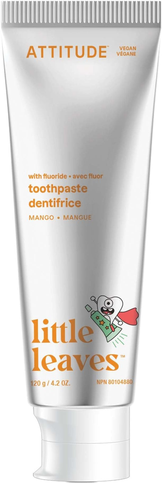 ATTITUDE Toothpaste with Fluoride, Prevents Tooth Decay and Cavities, Vegan, Cruelty-Free and Sugar-Free, Mango, 4.2 Oz