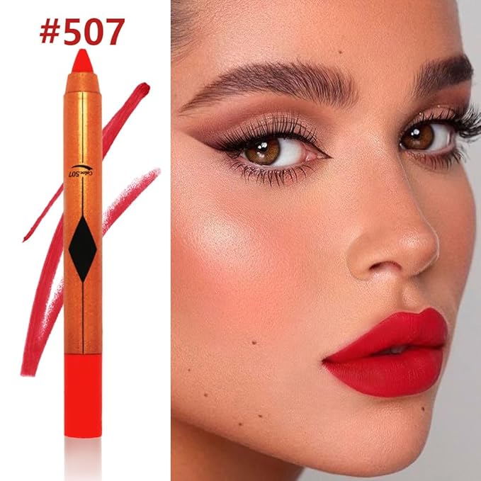 Crimson Lip Liner Pencil, Smooth Matte Lipstick Crayon with Lip Pencil Sharpener for Women, Velvet Smudge Proof Smudgeproof Waterproof No Transfer Makeup Forever Lipliner 507#