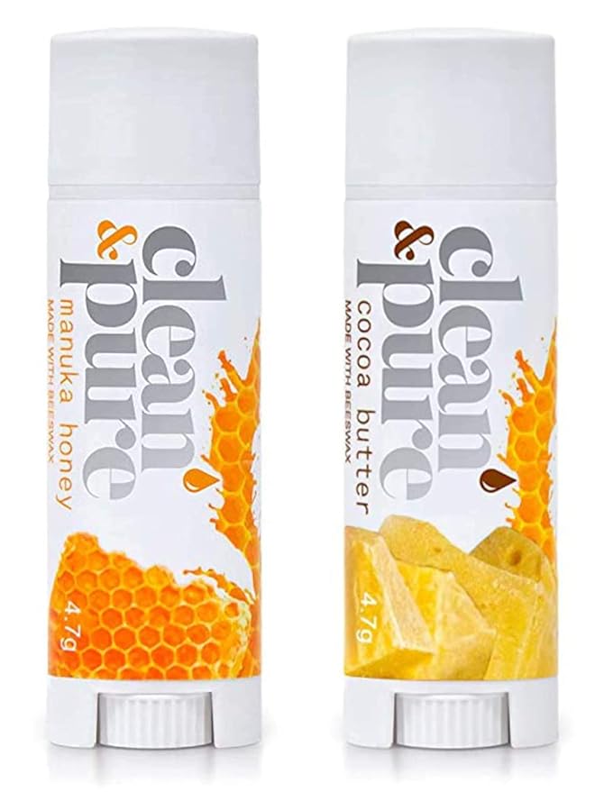 Lip Balm 2-Pack (Manuka Honey & Cocoa Butter) | Lip Care Set With 100% All Natural Beeswax | Vitamin E Oil
