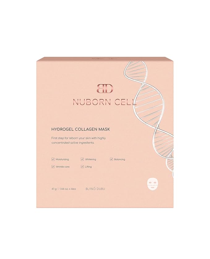 Nuborn Cell Hydrogel Collagen Mask | Advanced Stem Cell Face Mask for Dry Skin | 2% Niacinamide, Peptides, Collagen, and Hyaluronic Acid | Made in Korea, (4 masks) Pack of 1