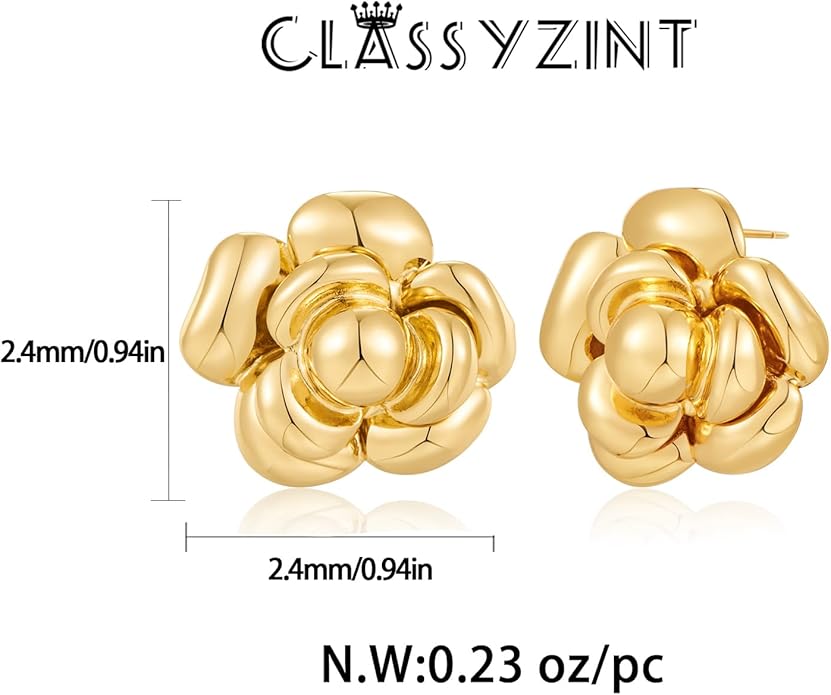 CLASSYZINT Gold/White/Red/Black Flower Stud Earrings For Women