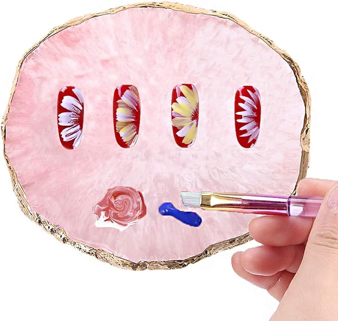 Resin Nail Art Palette, Kalolary Polish Holder Drawing Color Palette, Nail Art Painting Gel Palette Manicure Tool (Pink)