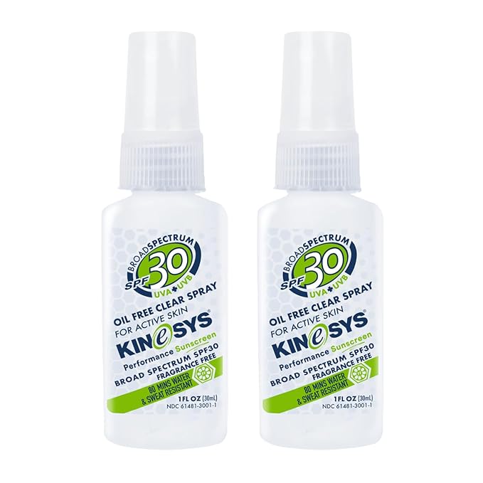 KINeSYS Fragrance Free Clear Spray Sunscreen for sensitive skin, SPF 30, Hypoallergenic, Broad Spectrum UVA/UVB protection for Body, Alcohol, PABA and Oxybenzone FREE, 170+ Sprays, 1 Fl Oz (Pack of 2)