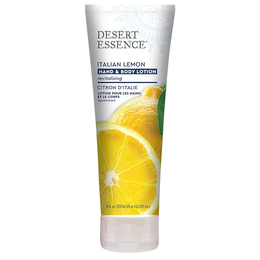 Desert Essence Italian Lemon Hand & Body Lotion - 8 Fl Ounce - Energizing - Shea Butter - Coconut & Jojoba Oil - Hydrate & Soften Skin - Refreshing - Aloe Vera