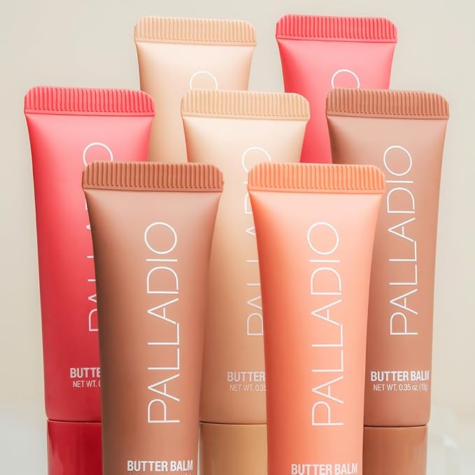 Palladio Butter Balm - Hydrating Lip Balm with Sheer Tint, Aloe, Peptides, Shea Butter, and Vegan Formulation for Instant Moisture, Shine, and Soothing Lip Care, Caramel Glazed