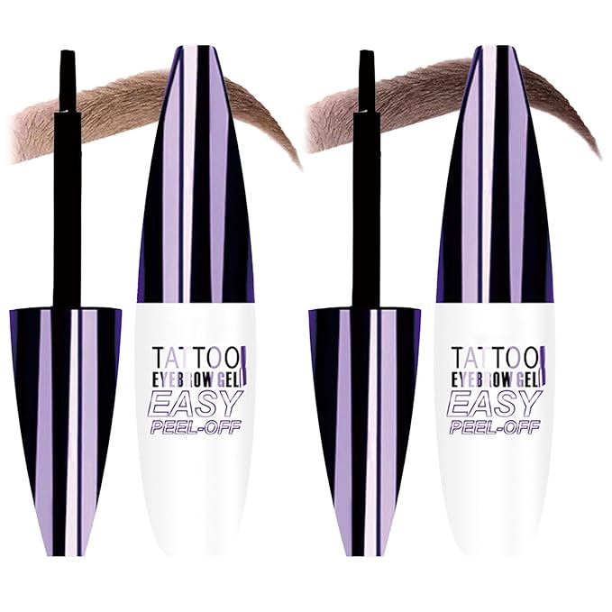Tattoo Eyebrow Gel Easy Peel Off, Peel Off Eyebrow Tint, Easy Peel off Eyebrow Gel, Peel Off Eyebrow Tint, Waterproof & Sweatproof for All Skin Types (#2 Medium Brown + #3 Dark Brown)