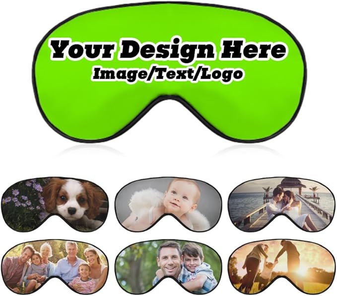 Customize Eye Mask Personalized Sleep Mask Upload Your Image Text Logo Custom Eye Cover with Adjustable Strap for Men Women Friends Brothers and Sisters, LawnGreen, 8.1"x4.1"