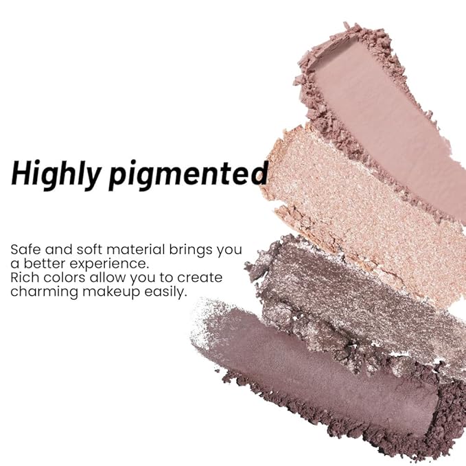 4 Colors Eyeshadow Makeup Palette,Champagne Nude Pink Dark Brown Highly Pigmented Natural Neutral Eye Shadow Palette with Mirror,Long Lasting Naturing-Looking,Waterproof,Blendable
