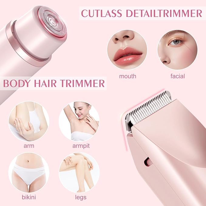 Bikini Trimmer for Women,Dermave Bikini Shaver,2-in-1 Electric Razors for Women(Pale Pink)