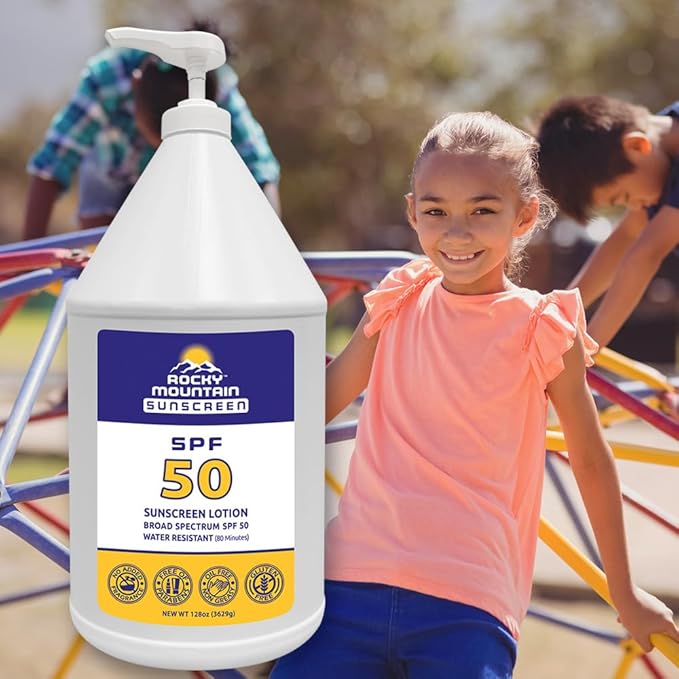 Rocky Mountain Sunscreen SPF 50 Gallon Lotion | Broad Spectrum UVA/UVB Protection | Hawaii 104 Reef Act Compliant (Oxybenzone & Octinoxate Free) | Water Resistant 80 Min. | Fragrance Free | 128 Fl Oz