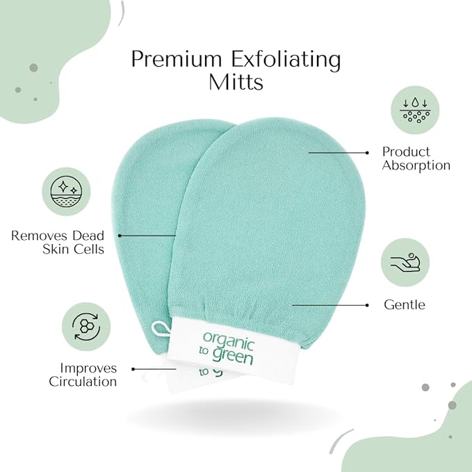 Organic to Green Premium Exfoliating Mitt for Body (2pc) – 100% Vegan Viscose Traditional Body Scrub Washcloth – Body Exfoliator (Green)