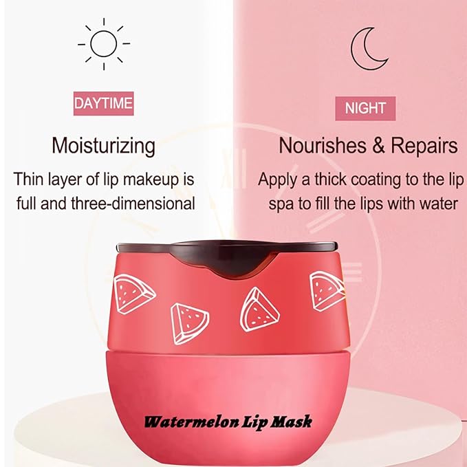 Watermelon Sleeping Lip Mask, Bee Lip Balm Lip Mask Honey Pot, Lip Mask Overnight Propolis Moisturizing Lip Balm with Stick, Hydrating Repair Prevention Dry & Cracked Lip Scrubs Exfoliato