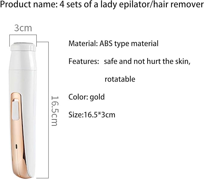 Womens Electric Razor, Face Shaver, Facial Hair Remover, Electric Bikini Trimmers for Legs, Travel Razor for Eyebrow Ear Nose Hair Lip Beard Armpit (Gold 4 in 1