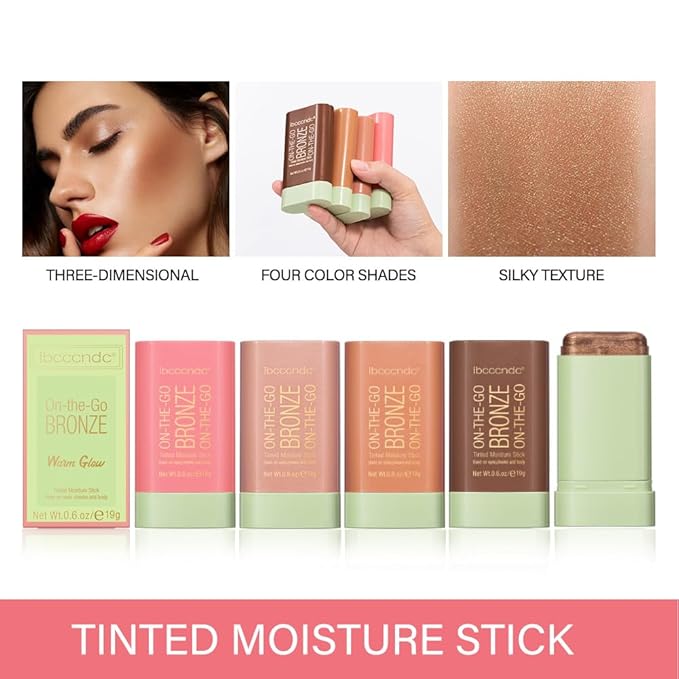 Unyoke Soft Creamy Highlighter Blush Stick,Smooth Shimmer Bronzer Stick,Long Lasting Waterproof Blush Illuminator Luminizer,Blendable Natural Glow Makeup Cream Blush Highlight 0.6 Oz（01# Warm Glow）