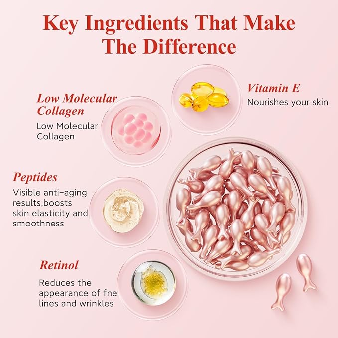 HKH Retinol Serum for Face - Anti Wrinkle Facial Serum with Vitamin C & Vitamin E, Vit A Capsule with Collagen for Women, Reduces Fine Lines, Firming Skin, Moisturise, Travel Friendly (38 ct)