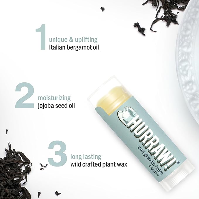 Hurraw! Earl Grey Lip Balm, 3 Pack: Organic, Certified Vegan, Cruelty and Gluten Free. Non-GMO, 100% Natural Ingredients. Bee, Shea, Soy and Palm Free. Made in USA