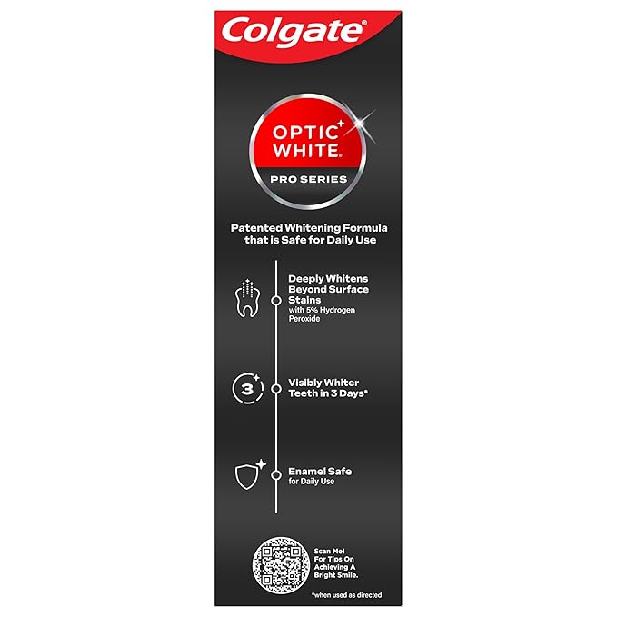 Colgate Optic White Pro Series Whitening Toothpaste with 5% Hydrogen Peroxide, Stain Prevention, 3 Oz Tube