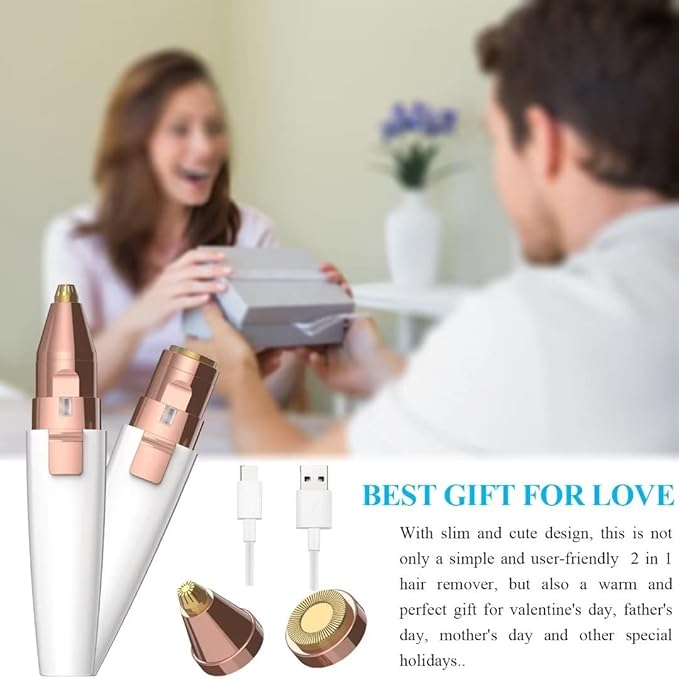 Eyebrow Razor,Facial Hair Removal for Women, (USB Rechargeable), 2 in 1 Eyebrow Trimmer and 100% Painless Hair Remover with Light for Nose, Lips, Face, Body