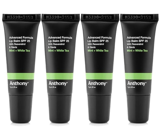 Anthony 25 SPF Lip Balm with Sunscreen for Lips – Contains Green Tea Extract, Shea Butter & Vitamin E – Moisturizing Repair Care Treatment for Chapped & Dry Lips 4-Pack
