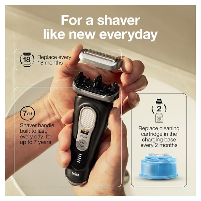 Braun Electric Razor,Waterproof Foil Shaver for Men,Series 9 Pro 9460cc,Wet & Dry Shave,w/ProLift Beard Trimmer for Grooming,5-in-1 Cleaning & Charging SmartCare Center, Head Shavers for Bald Men