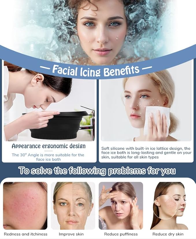 Face Ice Bath Bowl With Built-In Ice Tray, Silicone Ice Bowl Facial Folding Washbasin for Cold Plunge Therapy, Skin Tightening & Acne Relief, Reusable Ice Cubes Portable Spa Tool for Home & Travel