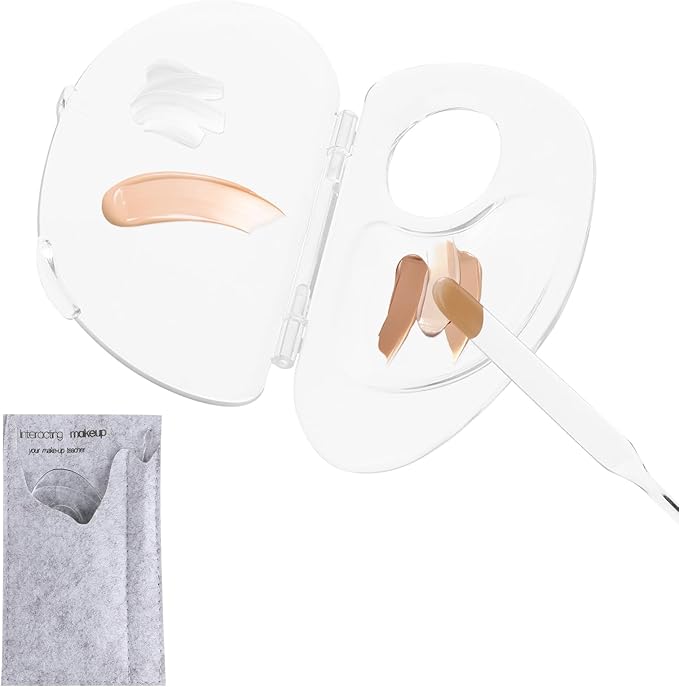 Makeup Mixing Palette, Handheld Foundation Mixing Palette with Foundation Spatula, 180 Degree Expansion Makeup Palette Tray for Makeup Artist and Beginner, Lipstick Eyeshadow Foundation Color Test