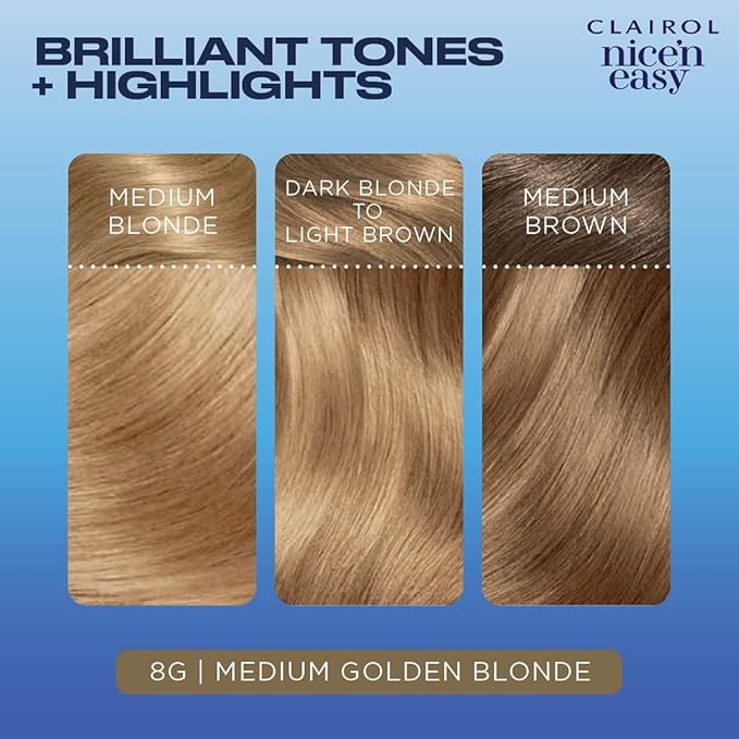 Clairol Nice'n Easy Permanent Hair Dye, 8G Medium Golden Blonde Hair Color, Pack of 1