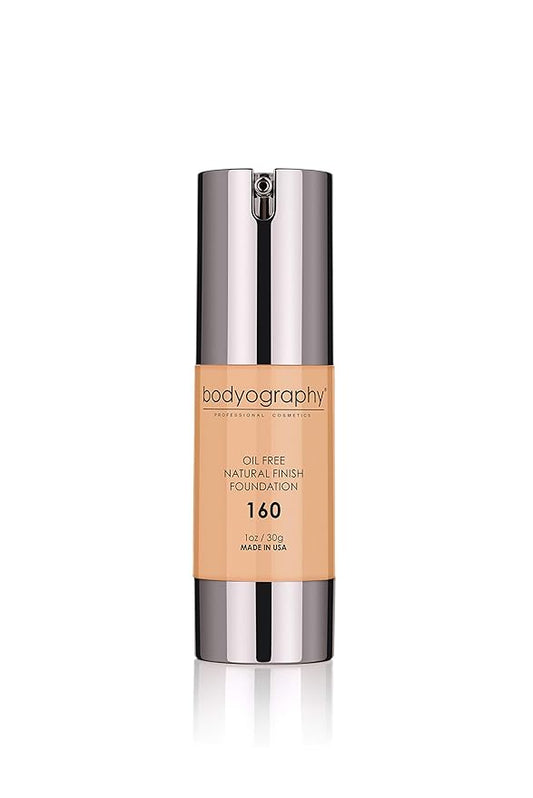 Bodyography Natural Finish Foundation Makeup (Medium #160) Oil-Free Gluten-Free, Paraben-Free, 1 oz
